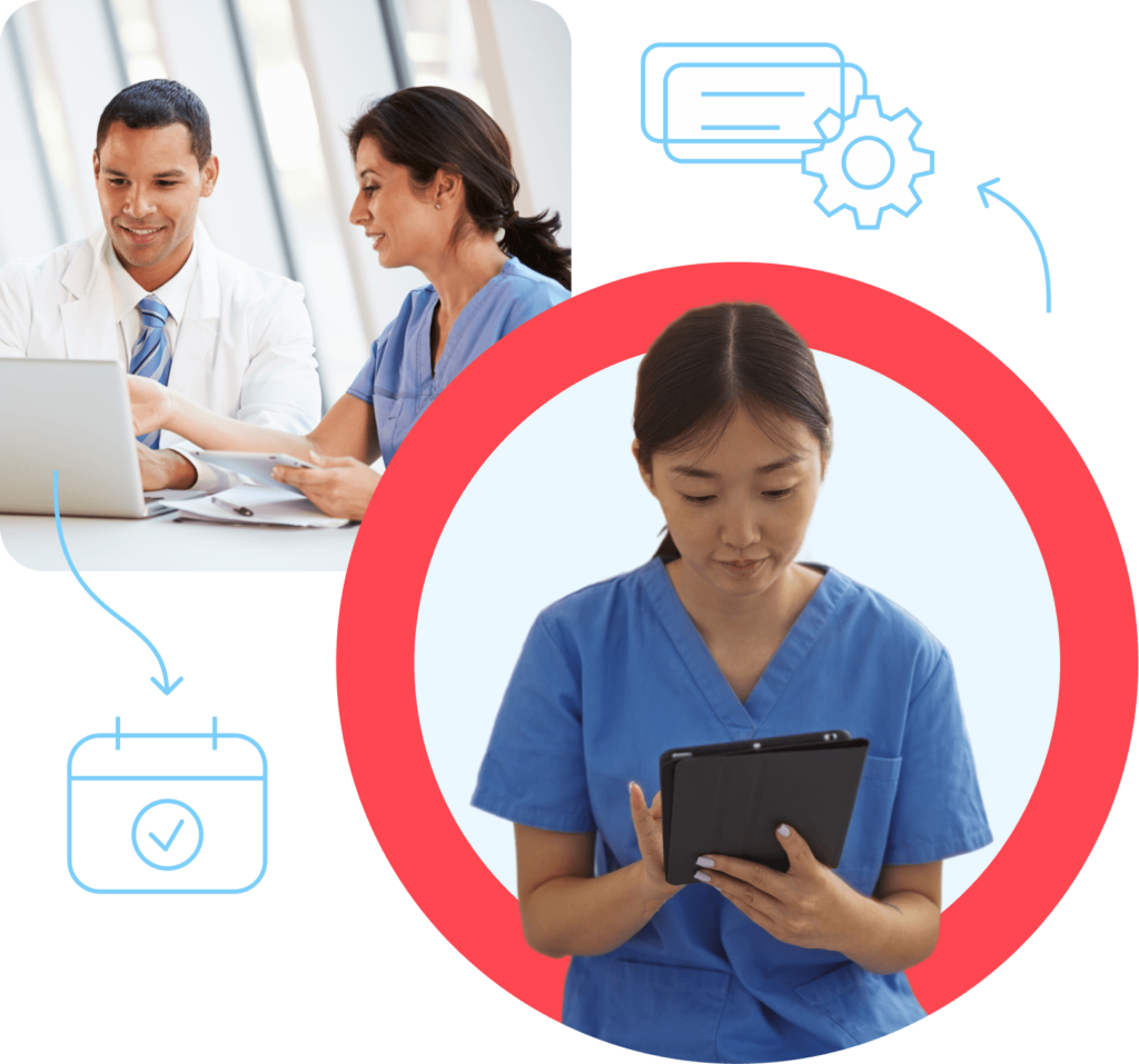 Surgical services professionals scheduling upcoming procedures with the Qventus perioperative solution