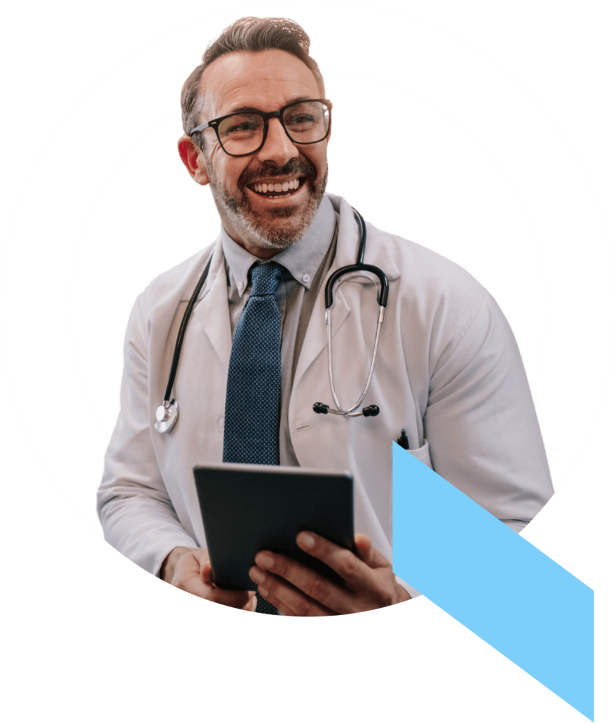 A doctor smiling after Qventus solutions help him reduce a patients’ length of stay in the hospital