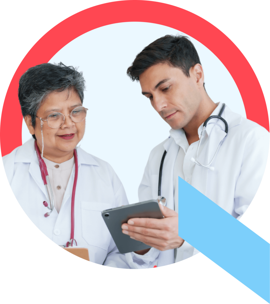 Two hospital healthcare professionals using Qventus automations to reduce their patients’ length of stay
