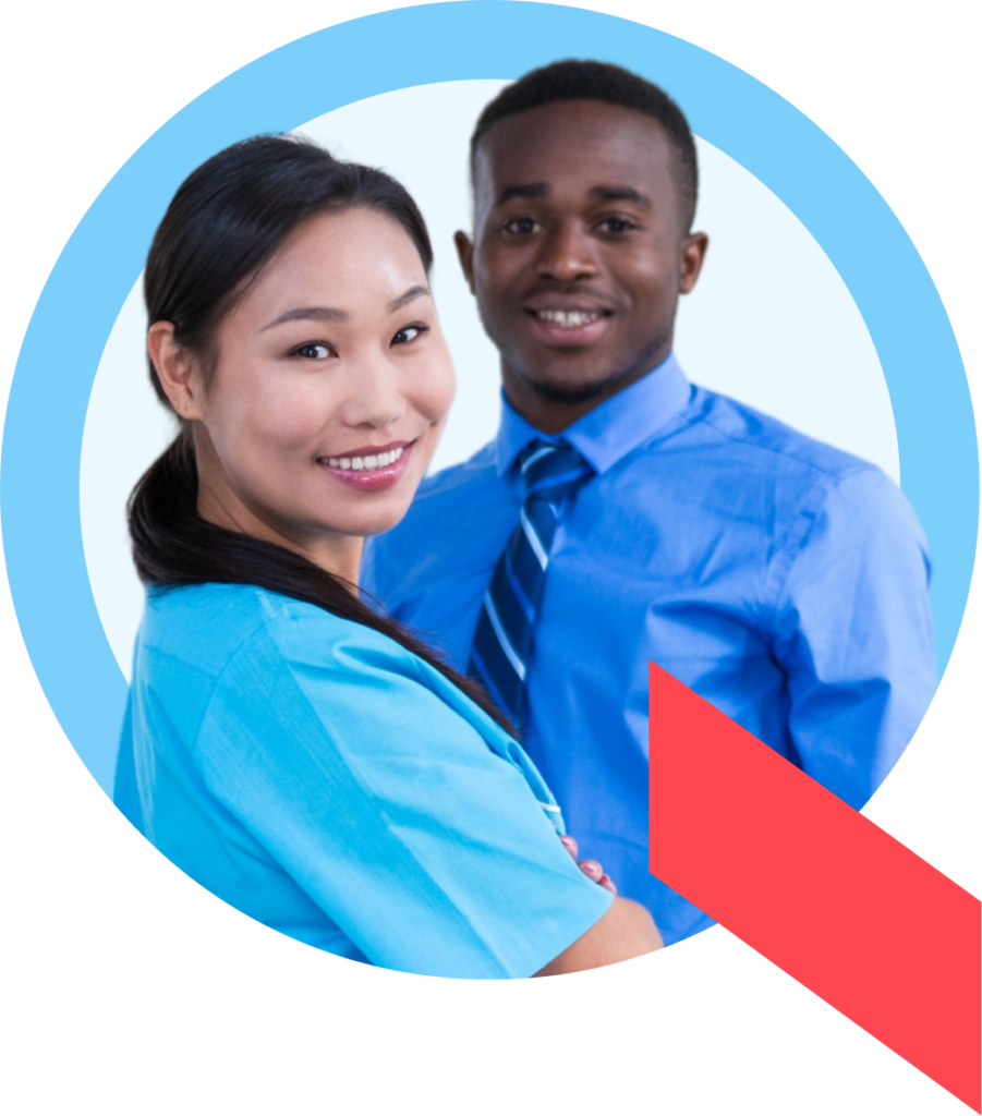 Two surgical services professionals who schedule surgeries with the Qventus perioperative solution