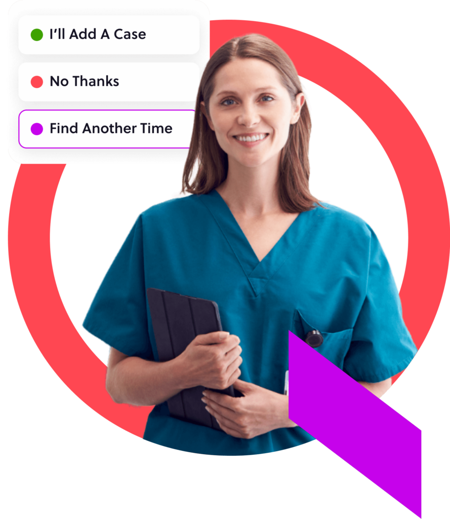 A healthcare professional in scrubs who uses the Qventus perioperative solution to schedule surgeries