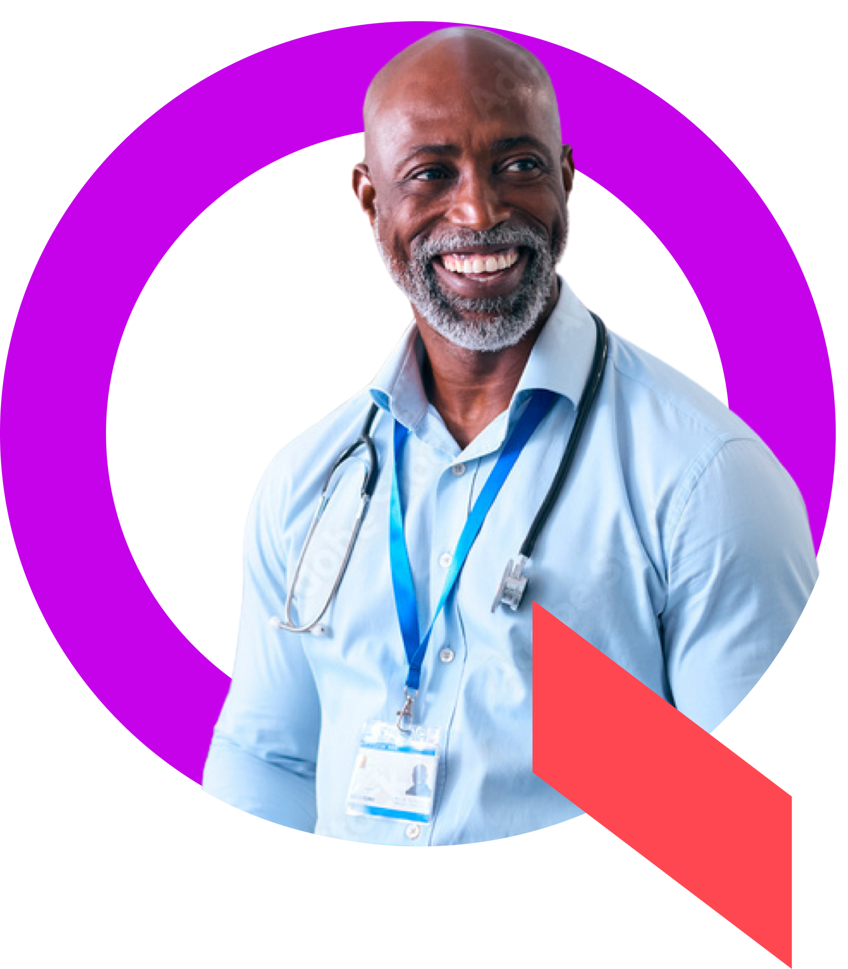 A smiling healthcare professional in business attire representing the hospital leaders who use Qventus operational automation solutions